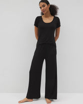 Soma / Lightweight Rib Knit Wide Leg Pajama Pants BLACK