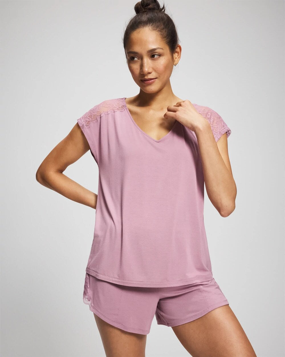 Soma / Short Sleeve Lace Pajama Tee LILAC WINE