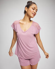 Soma / Short Sleeve Lace Pajama Tee LILAC WINE