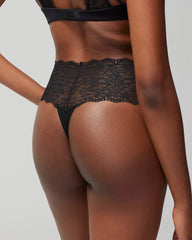 Soma / High-Waist Thong Panty with Enchanting Lace BLACK