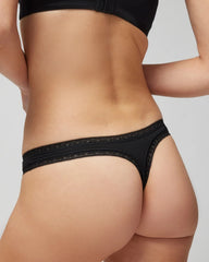Soma / Cotton Thong Panty with Lace Trim BLACK