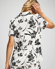 Soma / Piped Short Sleeve Notch Collar Pajama Top REFLECTION BLOOMS CHAMP