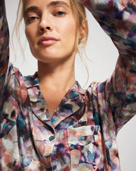 Soma / Long-Sleeve Notch Collar Pajama Top PETAL MOSAIC PETROL