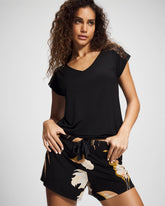 Soma / Satin Trim Pajama Short MYSTIC BLOOMS BLACK MID