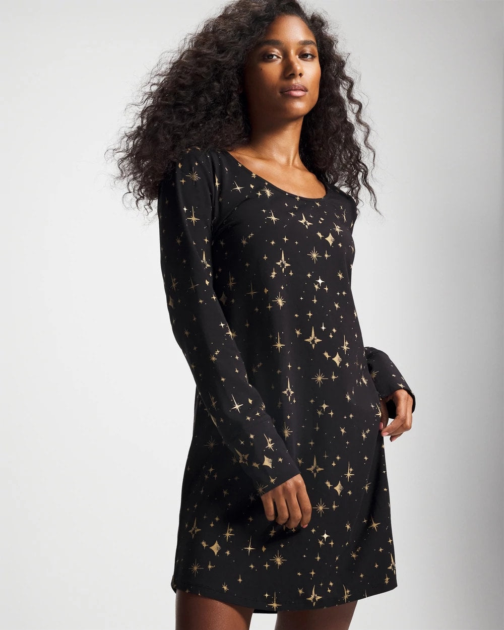 Soma / Long-Sleeve Sleepshirt STELLAR SCENE BLACK/FOIL