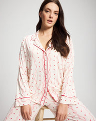 Soma / Cool Nights Long Sleeve Notch Collar with Piped Placket Pajama Top COQUETTE VALENTINE CHAMP