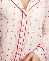 Soma / Cool Nights Long Sleeve Notch Collar with Piped Placket Pajama Top COQUETTE VALENTINE CHAMP