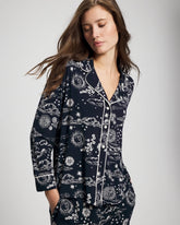 Soma / Cool Nights Long Sleeve Notch Collar with Piped Placket Pajama Top COSMIC BALLET NAVY