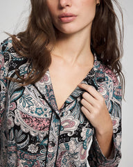 Soma / Cool Nights Long Sleeve Notch Collar with Piped Placket Pajama Top REGAL PAISLEY BLACK