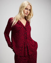 Soma / Cool Nights Long Sleeve Notch Collar with Piped Placket Pajama Top FELINE PAINT THE TOWN RED