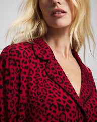 Soma / Cool Nights Long Sleeve Notch Collar with Piped Placket Pajama Top FELINE PAINT THE TOWN RED