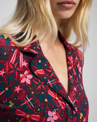 Soma / Cool Nights Long Sleeve Notch Collar with Piped Placket Pajama Top HOLLY JOLLY RED VELVET