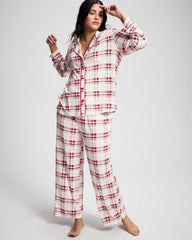 Soma / Cool Nights Long Sleeve Notch Collar with Piped Placket Pajama Top TARTAN TEXTILE CHAMP