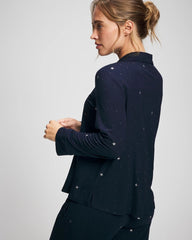 Soma / Cool Nights Long Sleeve Notch Collar with Piped Placket Pajama Top SILVER DEW DROP/NAVY