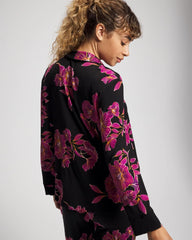 Soma / Cool Nights Long Sleeve Notch Collar with Piped Placket Pajama Top GILDED BLOOMS MAGENTA