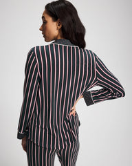 Soma / Cool Nights Long Sleeve Notch Collar with Piped Placket Pajama Top MIDNIGHT STRIPE GREEN JOL