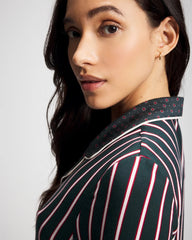Soma / Cool Nights Long Sleeve Notch Collar with Piped Placket Pajama Top MIDNIGHT STRIPE GREEN JOL