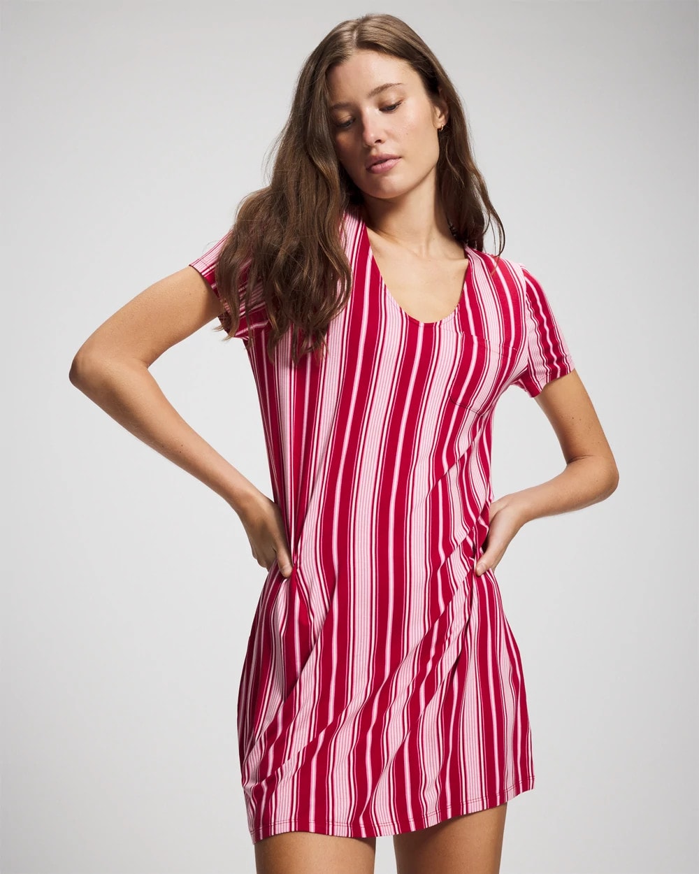Soma / Short Sleeve Sleepshirt SLEIGHBELL STRIPE RED