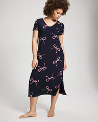 Soma / Short Sleeve Long Sleepshirt BELOVED BOWS GRAND NAVY