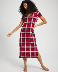Soma / Short Sleeve Long Sleepshirt PERFECT PLAID RED