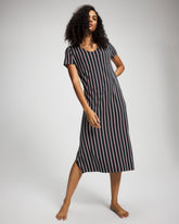 Soma / Short Sleeve Long Sleepshirt MIDNIGHT STRIPE GREEN JOL