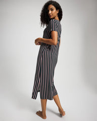 Soma / Short Sleeve Long Sleepshirt MIDNIGHT STRIPE GREEN JOL