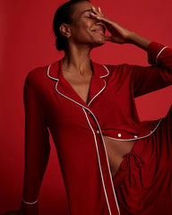Soma / Long Sleeve Notch Collar w/ Piped Placket Pajama Top PAINT THE TOWN RED