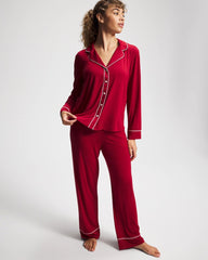 Soma / Long Sleeve Notch Collar w/ Piped Placket Pajama Top PAINT THE TOWN RED