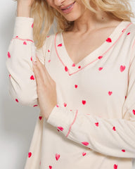 Soma / Long-Sleeve V-Neck Pajama Top FLOATING HEARTS CHAMPAGNE