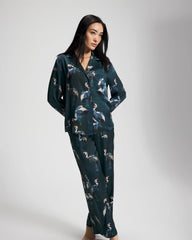 Soma / Long Sleeve Notch Collar Pajama Top MIDNIGHT CRANES BLUE