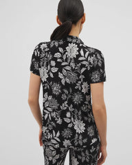 Soma / Short Sleeve Notch Collar Pajama Top MEANDERING GARDEN BLACK