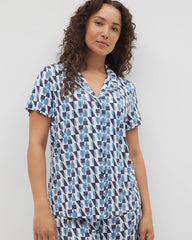 Soma / Short Sleeve Notch Collar Pajama Top PRISM GEO MID NAVY