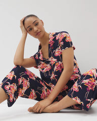 Soma / Short Sleeve Notch Collar Pajama Top PARTY LIKE A FLOCK STAR N