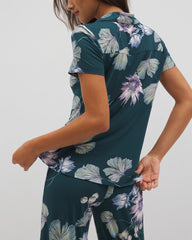 Soma / Short Sleeve Notch Collar Pajama Top HAVEN BOTANICAL DARK SEA