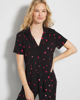 Soma / Short Sleeve Notch Collar Pajama Top FLOATING HEARTS BLACK RED