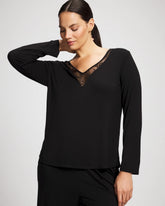 Soma / Lace Long Sleeve Pajama Top BLACK