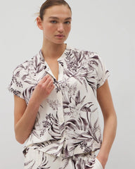 Soma / Short-Sleeve Button-Front Pajama Top PALM PERFECT CHAMPAGNE