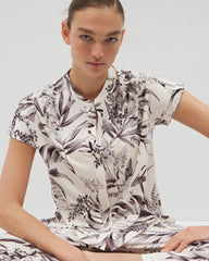 Soma / Short-Sleeve Button-Front Pajama Top PALM PERFECT CHAMPAGNE