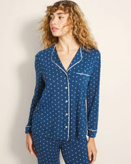 Soma / Piped Long-Sleeve Notch Pajama Top CELEBRATED DOT BLUE