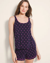 Soma / Pajama Tank With Piping GEO FLEUR NAVY
