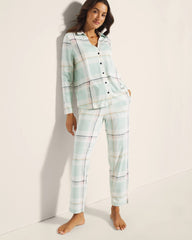Soma / Long-Sleeve Notch Collar Pajama Top SNUGGLE UP PLAID GREEN