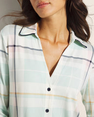 Soma / Long-Sleeve Notch Collar Pajama Top SNUGGLE UP PLAID GREEN