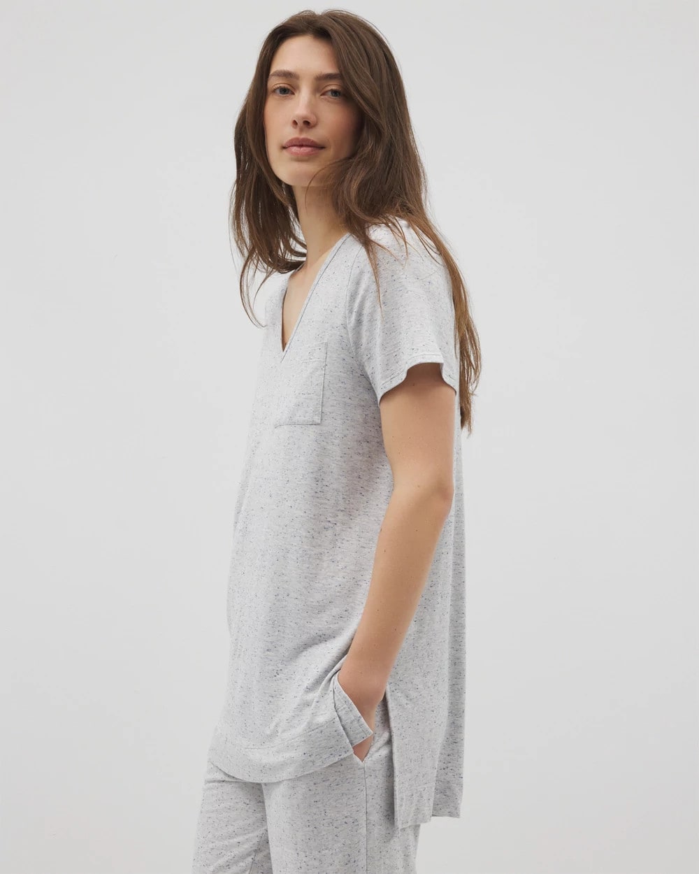 Soma / Slub Short Sleeve Tunic Pajama Tee BLUE SLUB