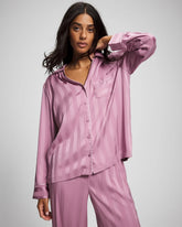 Soma / Shadow Stripe Long Sleeve Pajama Notch Collar Top LILAC WINE