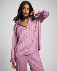 Soma / Shadow Stripe Long Sleeve Pajama Notch Collar Top LILAC WINE
