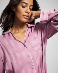 Soma / Shadow Stripe Long Sleeve Pajama Notch Collar Top LILAC WINE