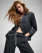 Soma / Shadow Stripe Long Sleeve Pajama Notch Collar Top PETROL