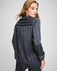 Soma / Shadow Stripe Long Sleeve Pajama Notch Collar Top PETROL