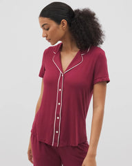 Soma / Solid Short Sleeve Notch Collar Pajama Top GARNET