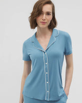 Soma / Solid Short Sleeve Notch Collar Pajama Top BLUE HEAVEN